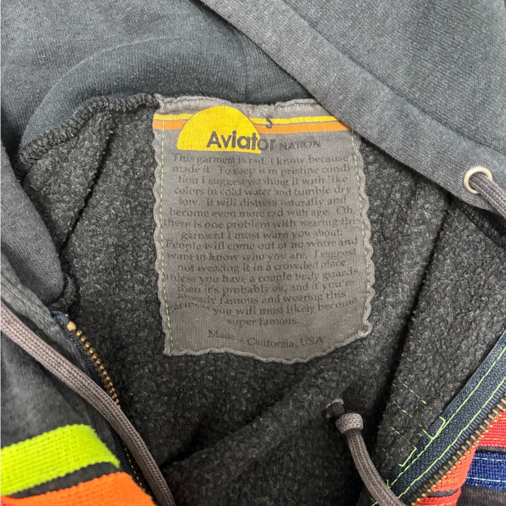 Aviator Nation 5 Stripe Gray Zip Up Sweatshirt - Picture 4 of 4